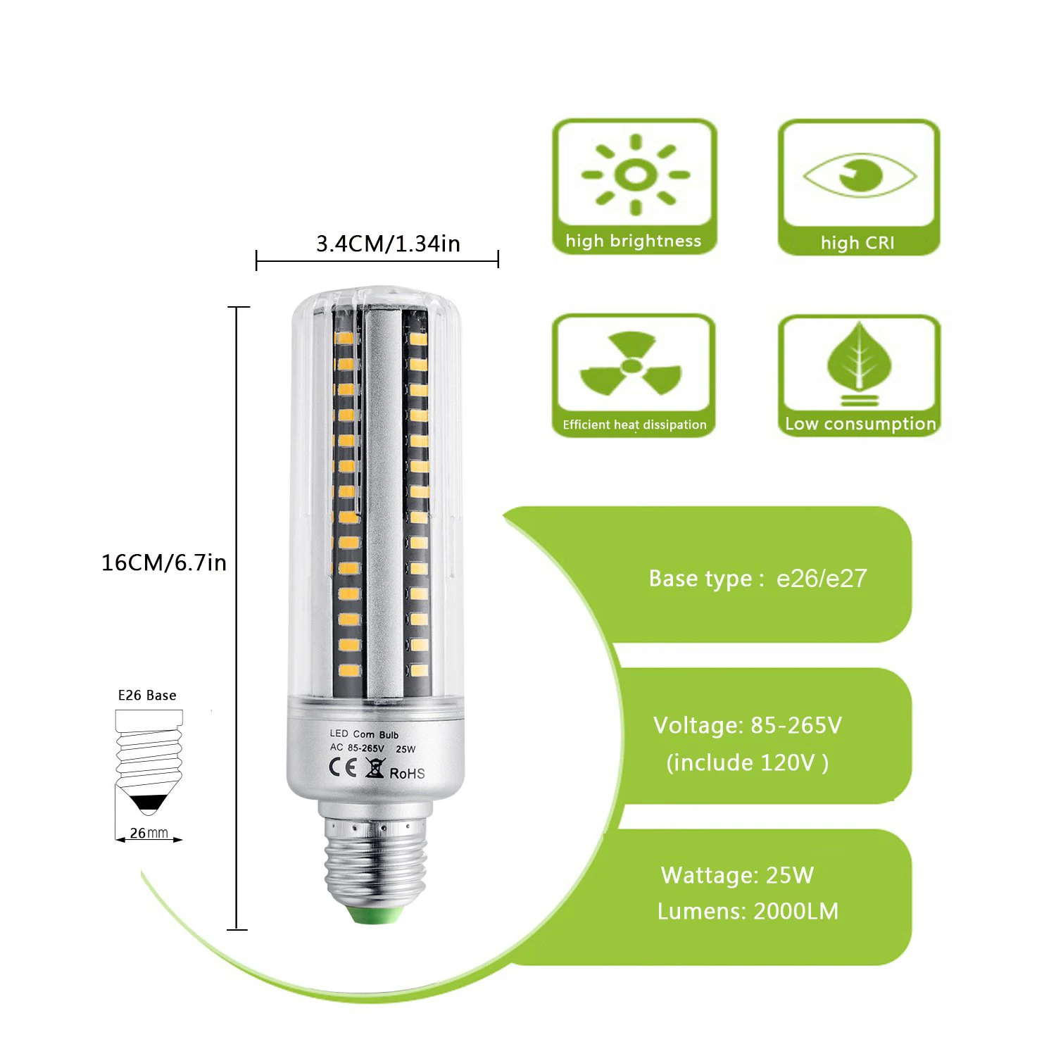 Светодиодный кукурузная лампа 5736 SMD замена лампы накаливания 25 W E27 96 Светодиодный светильник с крышкой 2000 люмен холодный белый 6000 K 2 шт. в упаковке