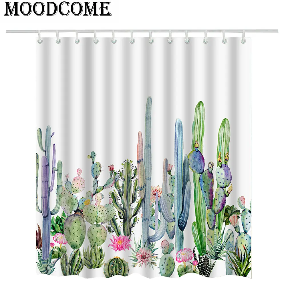 

2018 Cactus Shower Curtain Succulent Plants Cactus Bath Curtain Cactus Green Plants Curtain Fabric Bathroom Shower Curtain