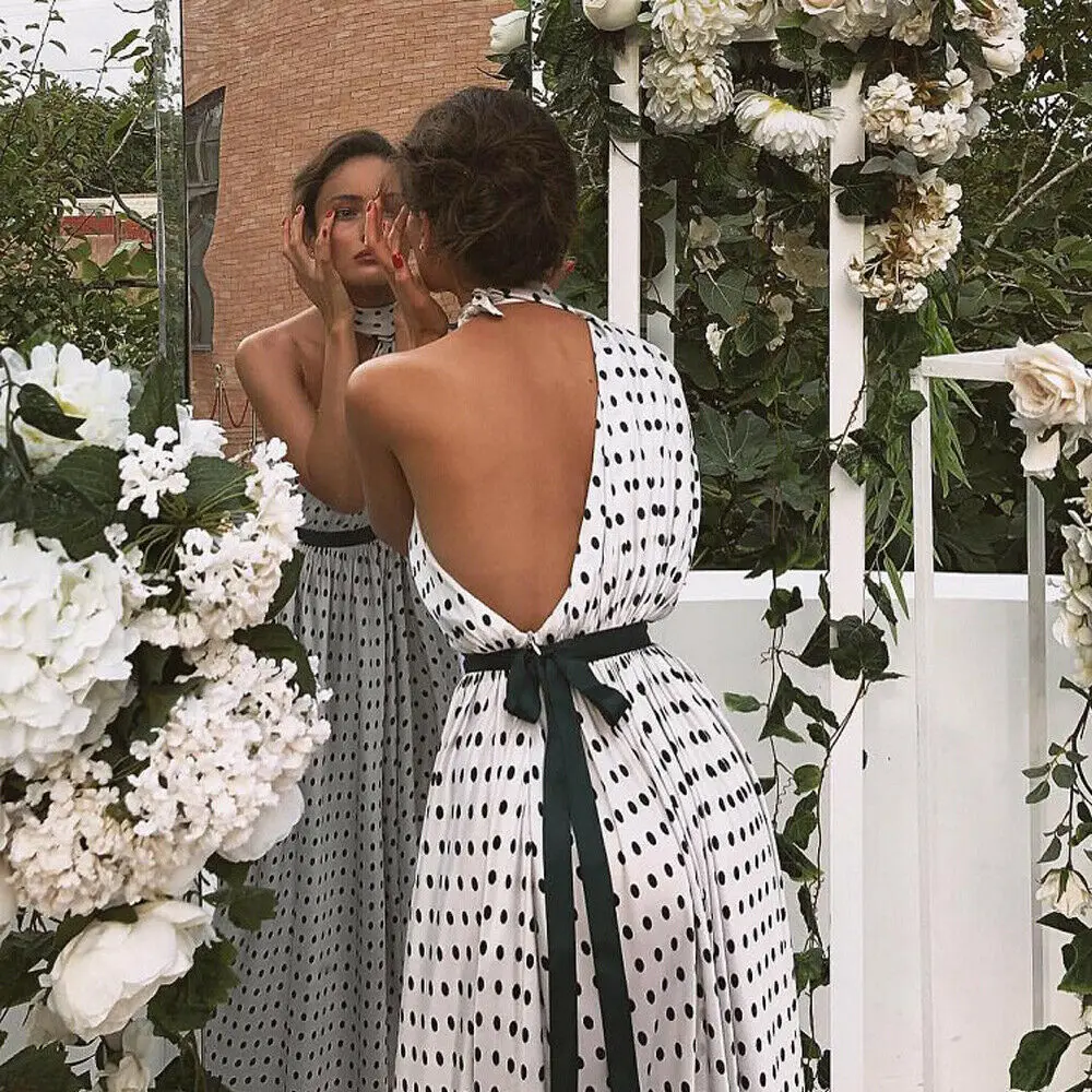 Женское летнее богемное платье в горошек повседневное элегантное милое вечернее