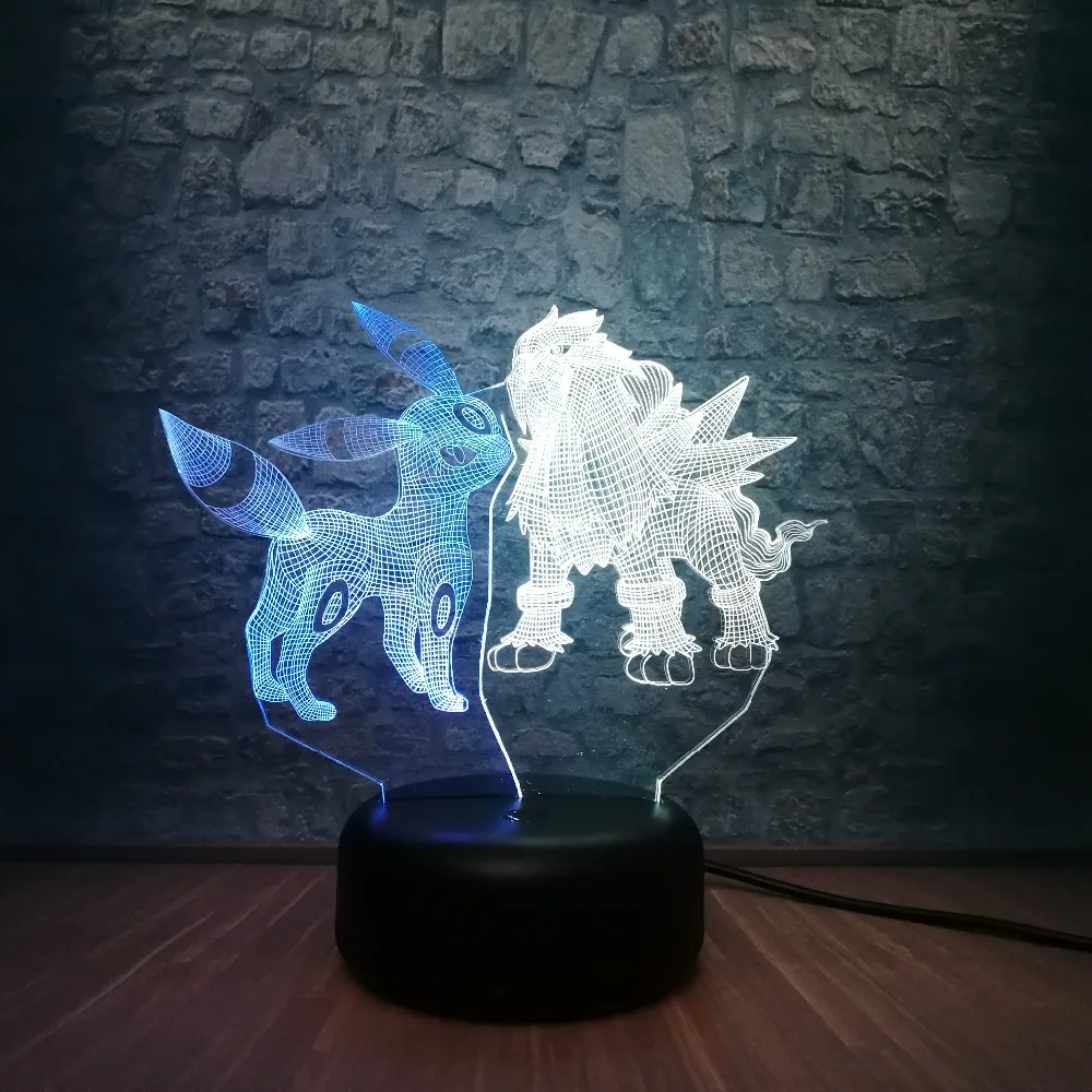 Мультяшный Покемон Umbreon $ Entei фигурки 3D смешанный светодиодный светильник RGB Blub 7