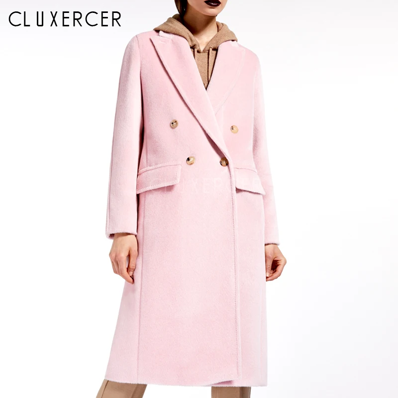 

Женское длинное зимнее пальто, элегантное розовое свободное двубортное шерстяное пальто в стиле High Street