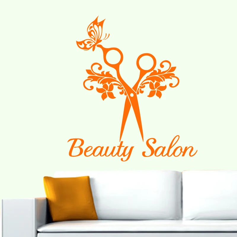 

Butterfly Scissors Hair Beauty Salon Sticker Decal Neutral Haircut Poster Vinyl Wall Art Decals Decor Windows Decoration