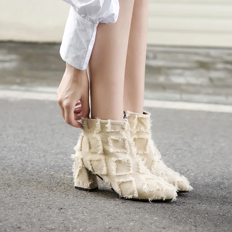 2019 Новое поступление Модные женские ботильоны из джинсовой ткани черного и