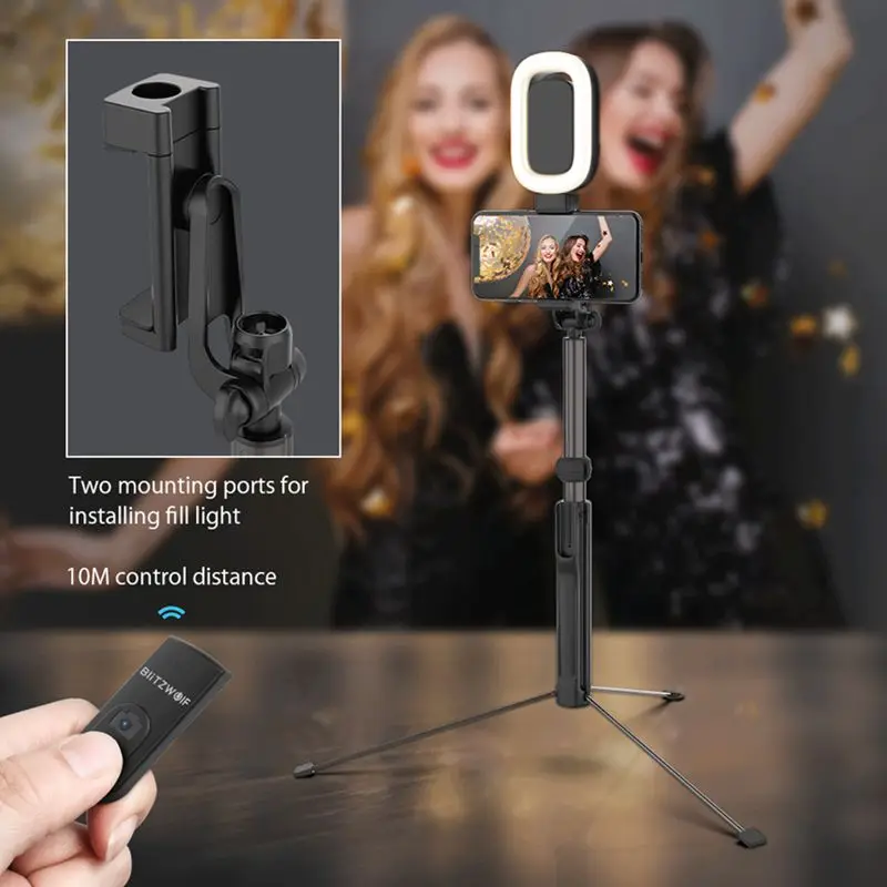 BlitzWolf BW BS8L 3 в 1 bluetooth селфи палка светодиодная вспышка длинная Удлиняемая мульти
