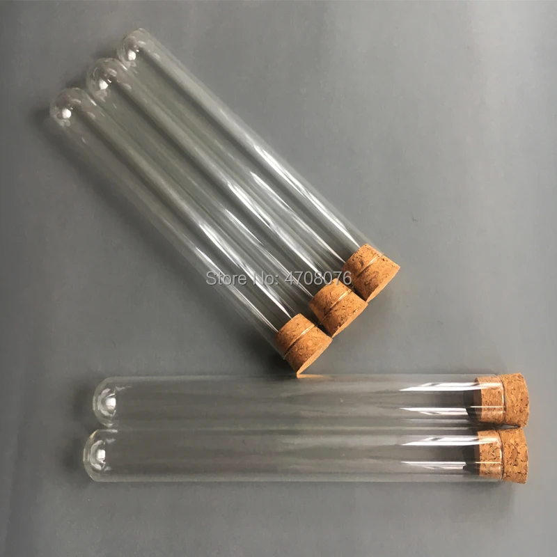25*200 мм 30 шт./лот тестовая трубка Pyrex с пробкой из пробки боросиликатная прозрачная