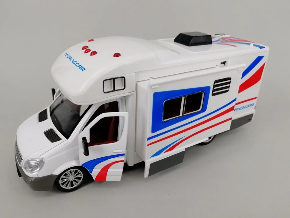 Большой RV модель L = 21 см литье под давлением белый рекреационный автомобиль туристический/Кемпер/корпус АВТОМОБИЛЬ W/огни игрушки автомобиль палатка открывающийся