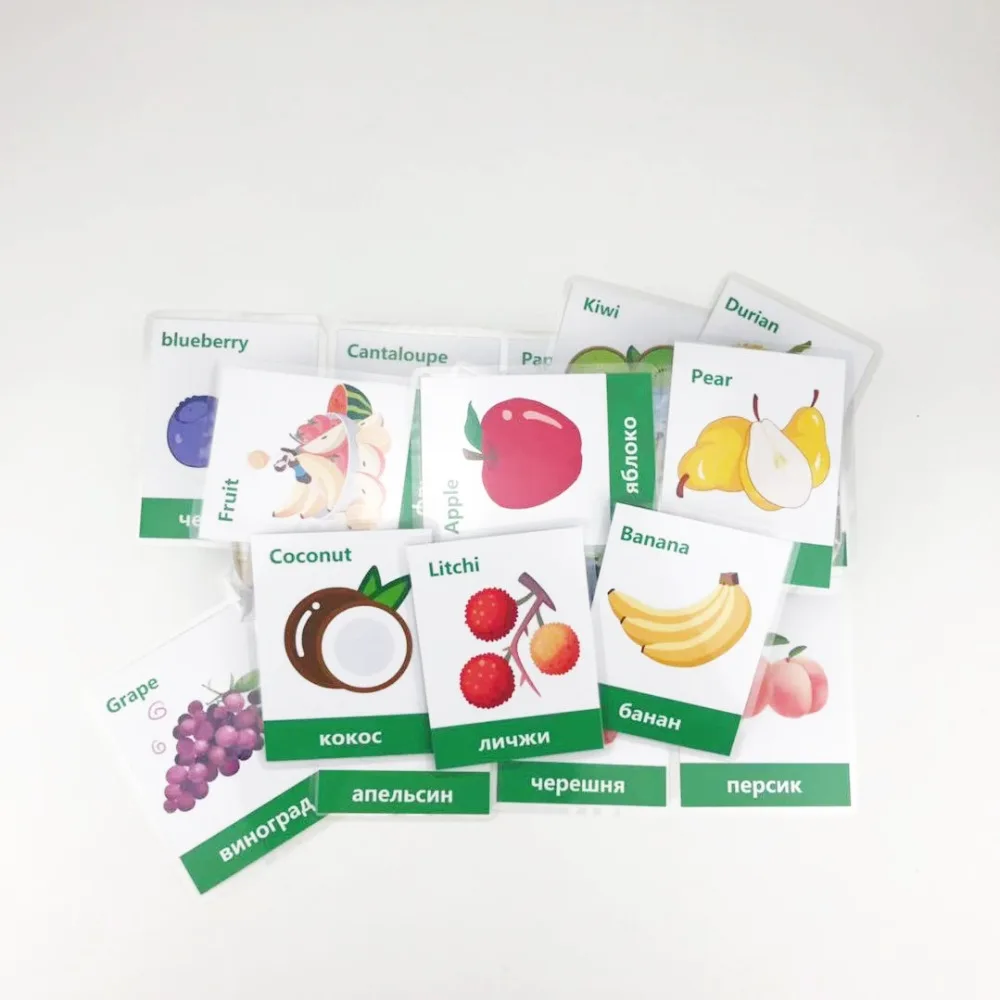 DDWE Монтессори карманная флеш карта с фруктами на русском и английском языках