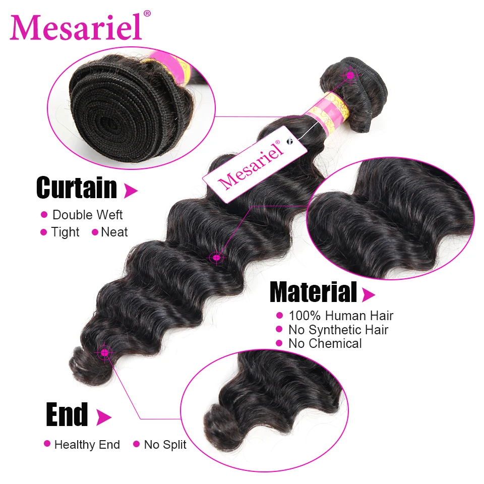 Mesariel Human Hair Bundles Brazilian Weave Loose Wave 5 Remy Extension | Шиньоны и парики