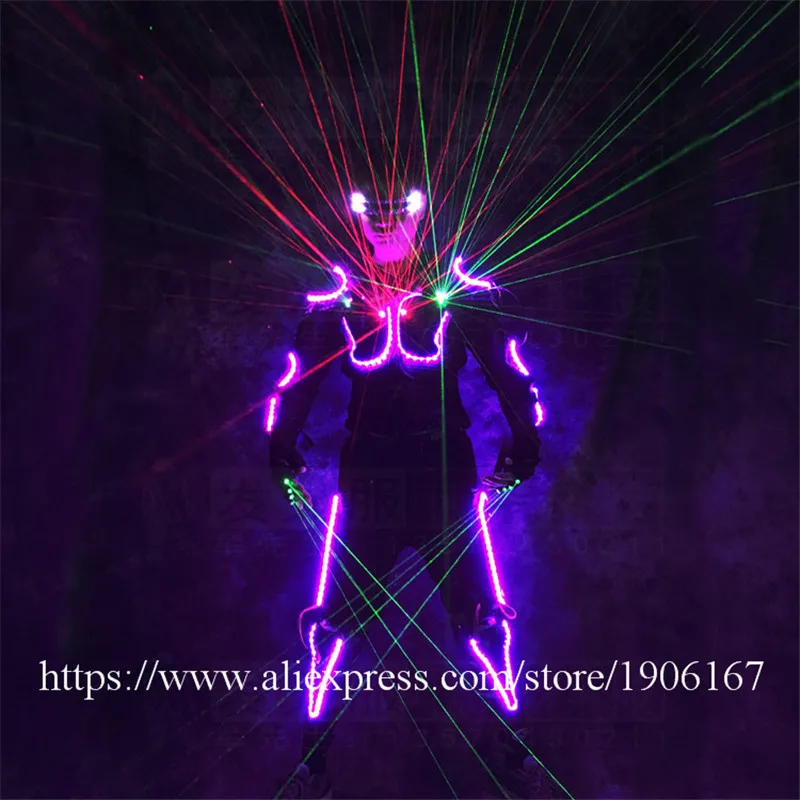 Цветная светодиодная Броня RGB светильник костюм с очками лазерные перчатки