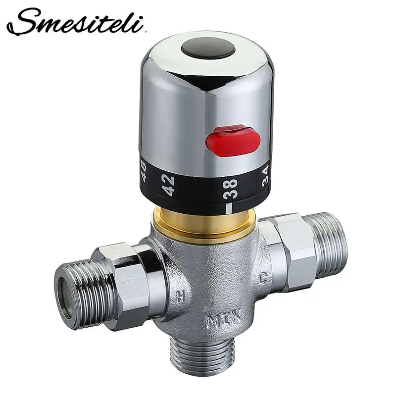 

Solid Brass 3 way Theremostatic Mixing Valve 1/2 IPS Male Connections Solar Water Heater Valve Adjust Temperature Control Valve