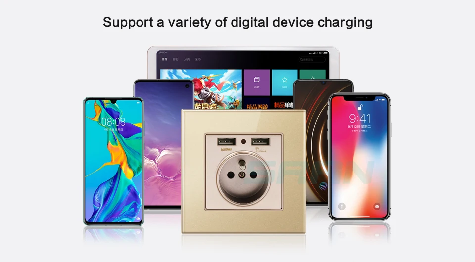 SRAN французская стандартная розетка с USB Розетка с защитной дверью стеклянная панель 86*86 мм