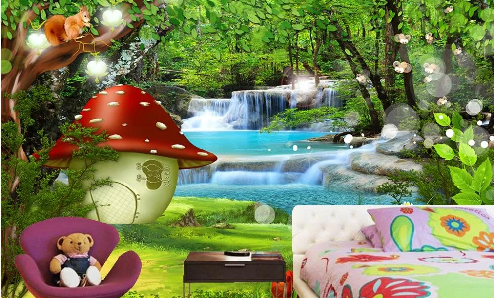 3d фотообои на заказ мультяшная детская комната Фэнтезийный лес украшение фрески