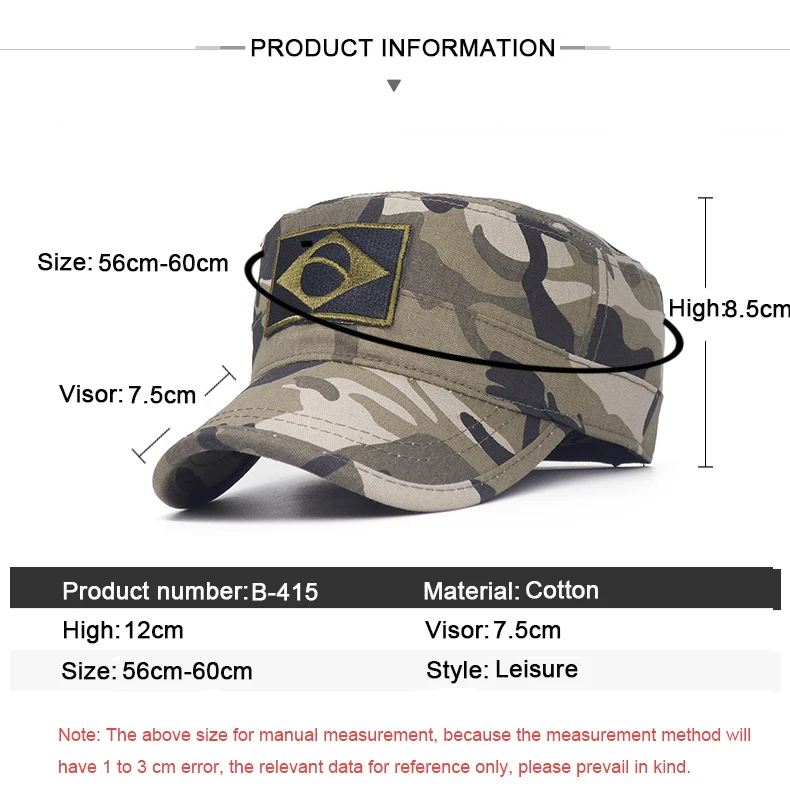 Men Tactical Camo Military Hats Embroidery Brazil Flag Flat Cap Team Male Baseball Caps Army Force Jungle Hunting Cap