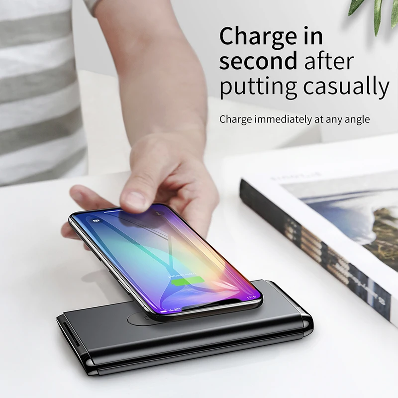 Baseus 10000 mAh power Bank QI Беспроводное зарядное устройство для iPhone samsung huawei PD+ QC3.0 Быстрая зарядка портативный внешний аккумулятор type-C порт
