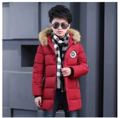 Детский длинный пуховик для мальчиков теплая зимняя куртка на белом утином пуху