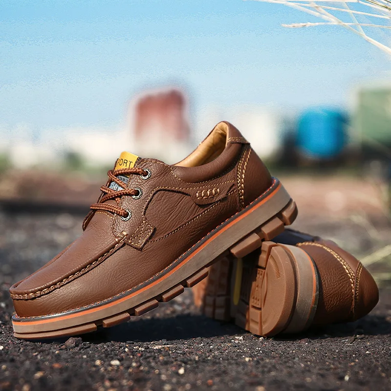 Handmade Genuine Leather Shoes Autumn Men Boots Vintage Style Casual Men Shoes High Quality Lace-Up Ankle Boots Shoes