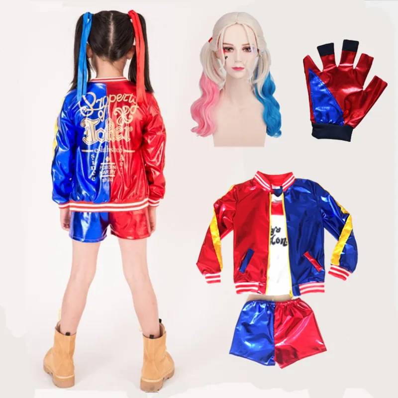 5 шт. детские костюмы Harley Quinn футболка короткие штаны куртка отряд самоубийц