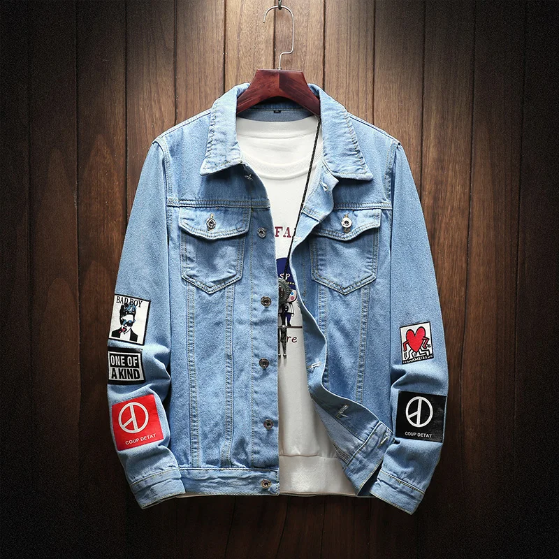Фото Мужская джинсовая куртка с принтом Повседневная ковбойская в стиле хип хоп