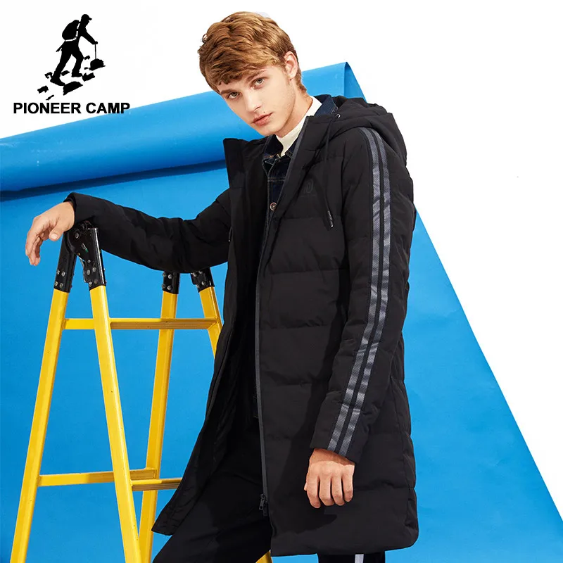 Мужской зимний пуховик Pioneer Camp толстая длинная теплая куртка с капюшоном на белом