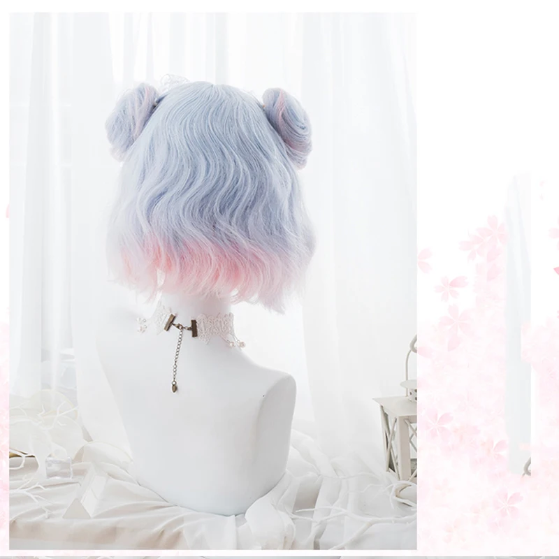 Kawaii красивые короткие вьющиеся женские волосы голубой уникальный парик