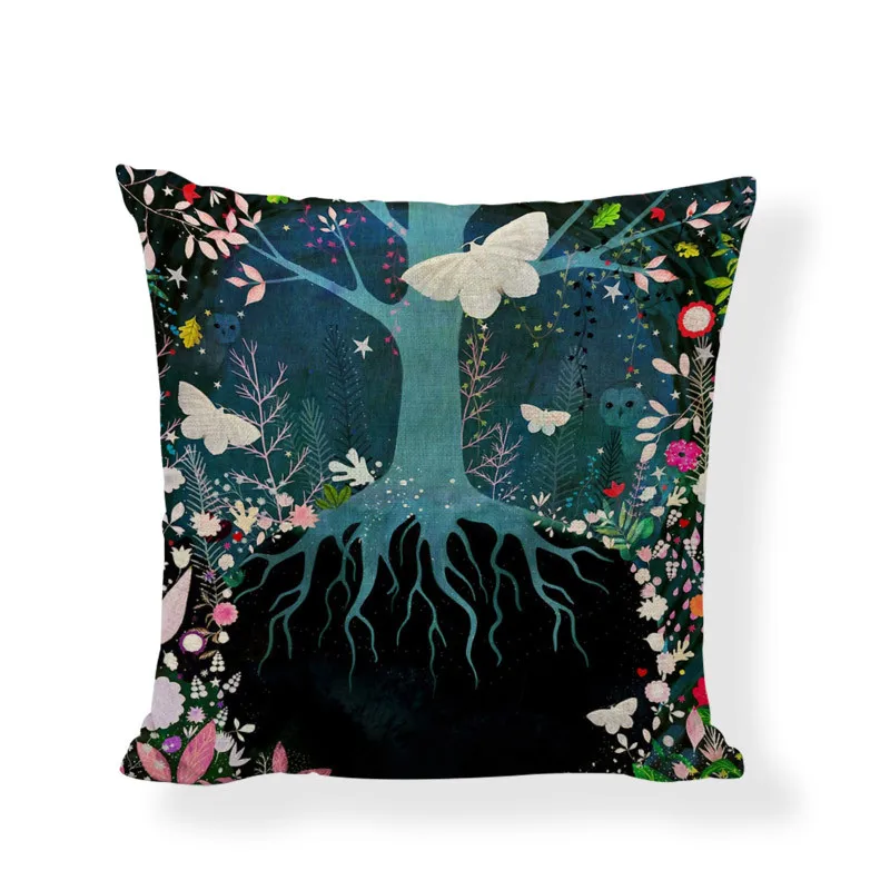 Животные и Цветы Узор красивые наволочки на подушки котенок лиса Сова попугай