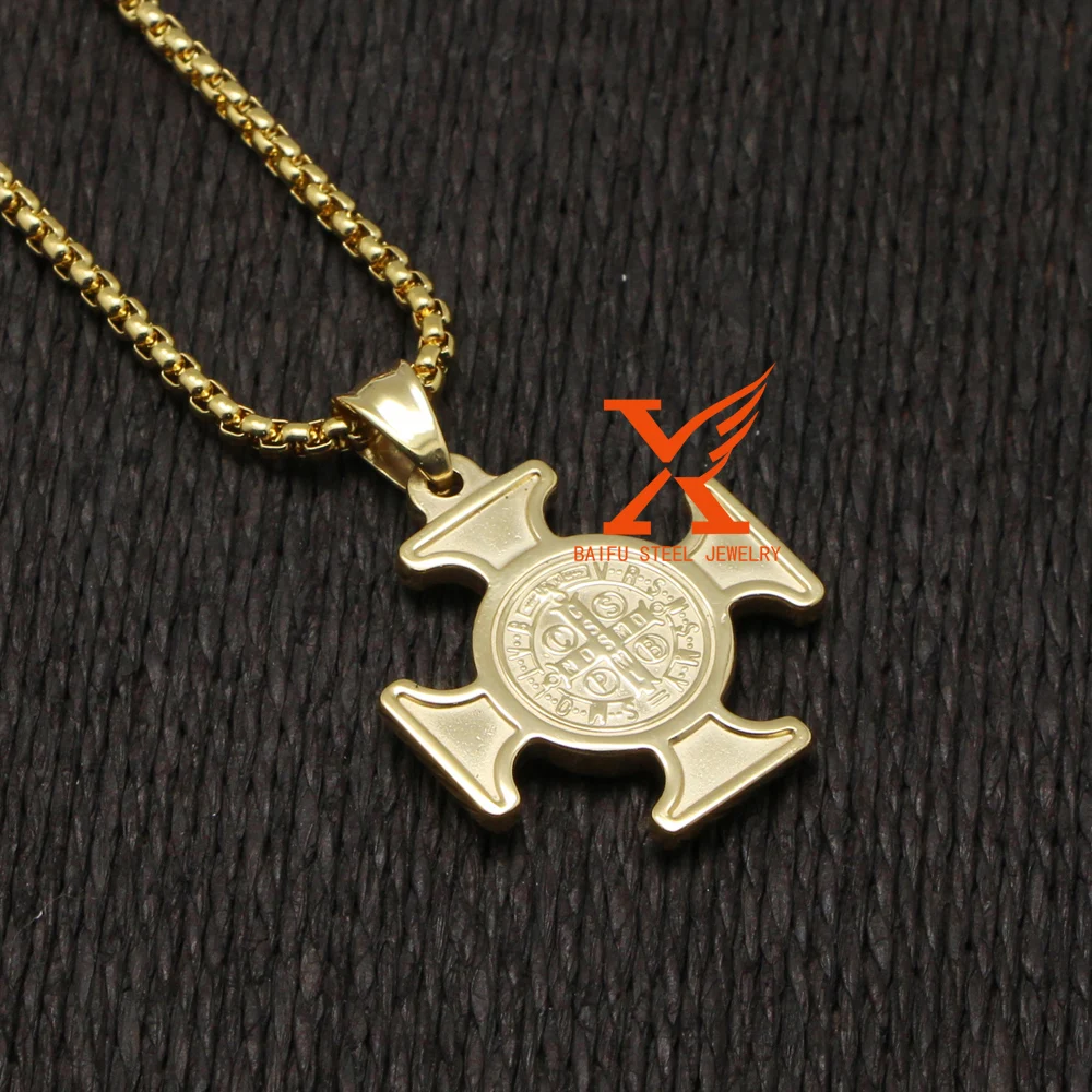 24 &quot3 мм классические мужские Нержавеющая сталь золотой крест Религия кулон