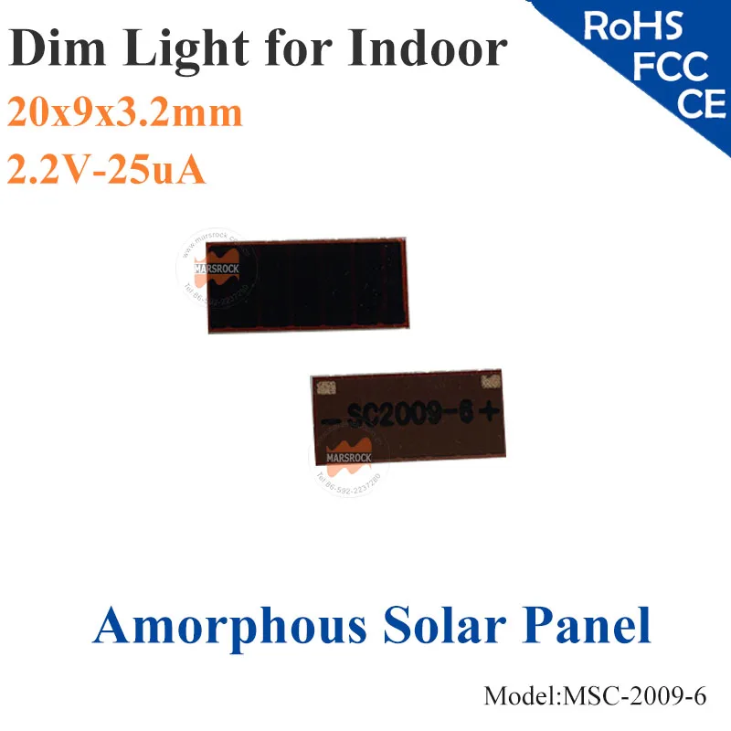 

Аморфный кремниевый солнечный элемент, 20 Х9 мм, 2,2 в, 25 мА