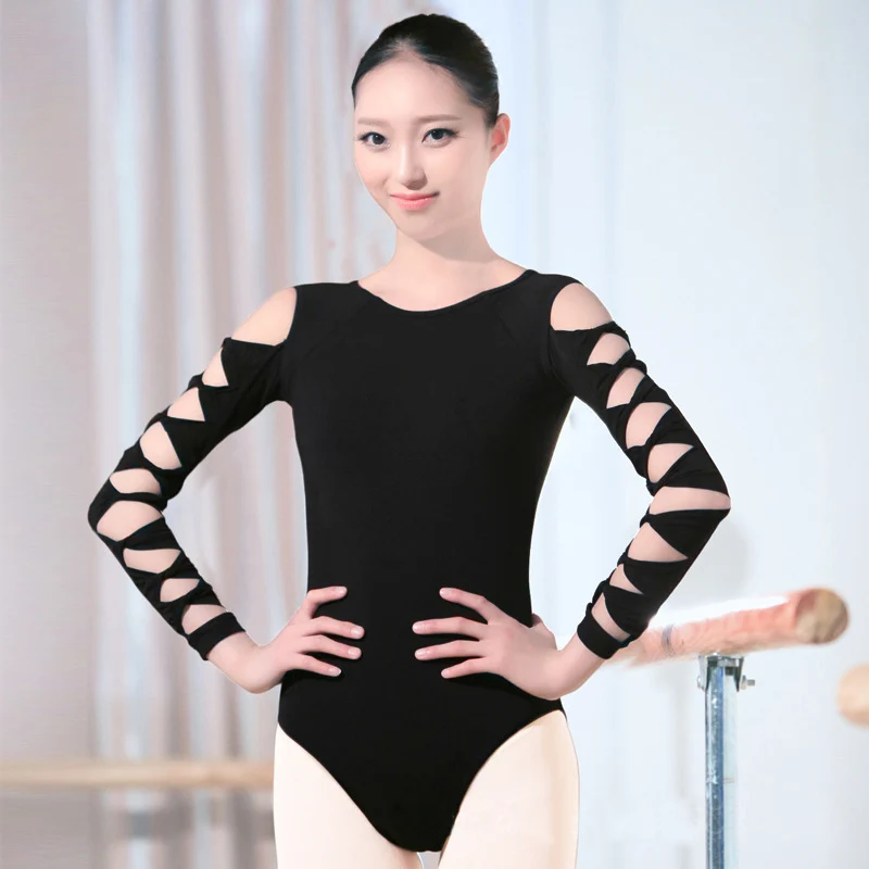 adult black Hollow fish scale three-quarter sleeve exercise ballet dance leotard women's training gymnastics wear JQ-357 |