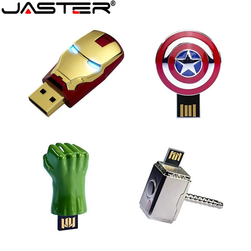 JASTER металлический USB флеш-накопитель Капитан Америка щит Тор молоток Железный человек головка 2,0/32 GB/16 GB/8 GB/4 GB memory stick