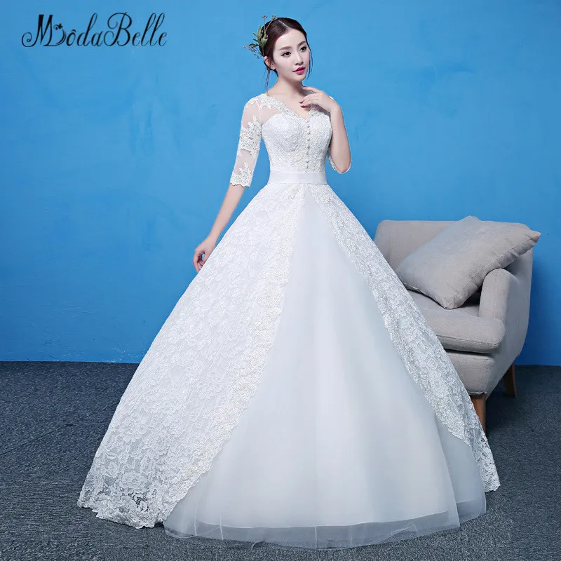 Белое кружевное свадебное платье modabelle с короткими рукавами и v-образным вырезом