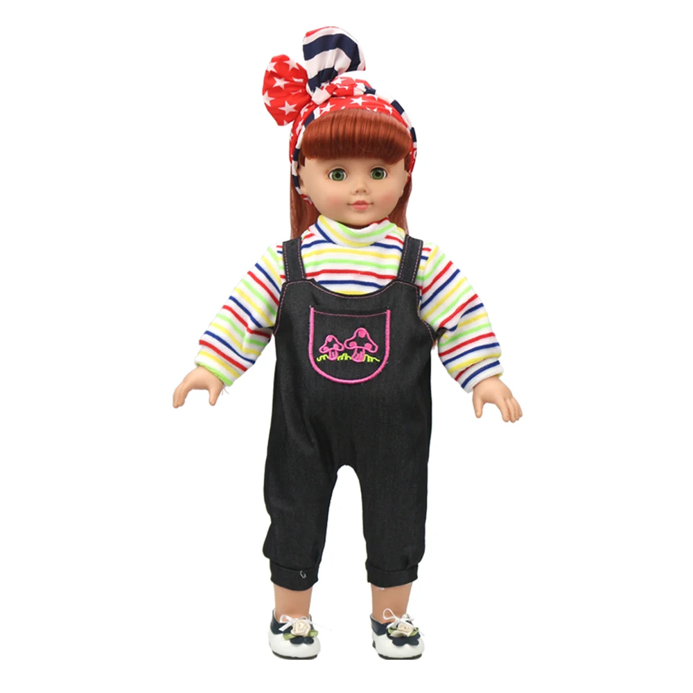 Baby jeans Jumpsuit 18 inch stripes change jacket 43 cm long sleeve baby doll clothes boys and girls toys | Игрушки и хобби