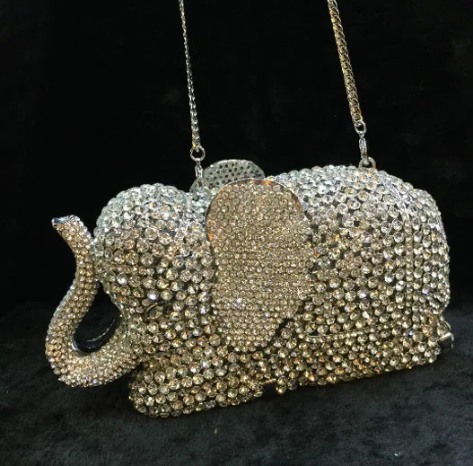 

XIYUAN Women Elephant Clutch Bag Crystal Evening Bags Hard Case Metal Minaudiere Rhinestone Handbag Wedding Party Purse Clutches