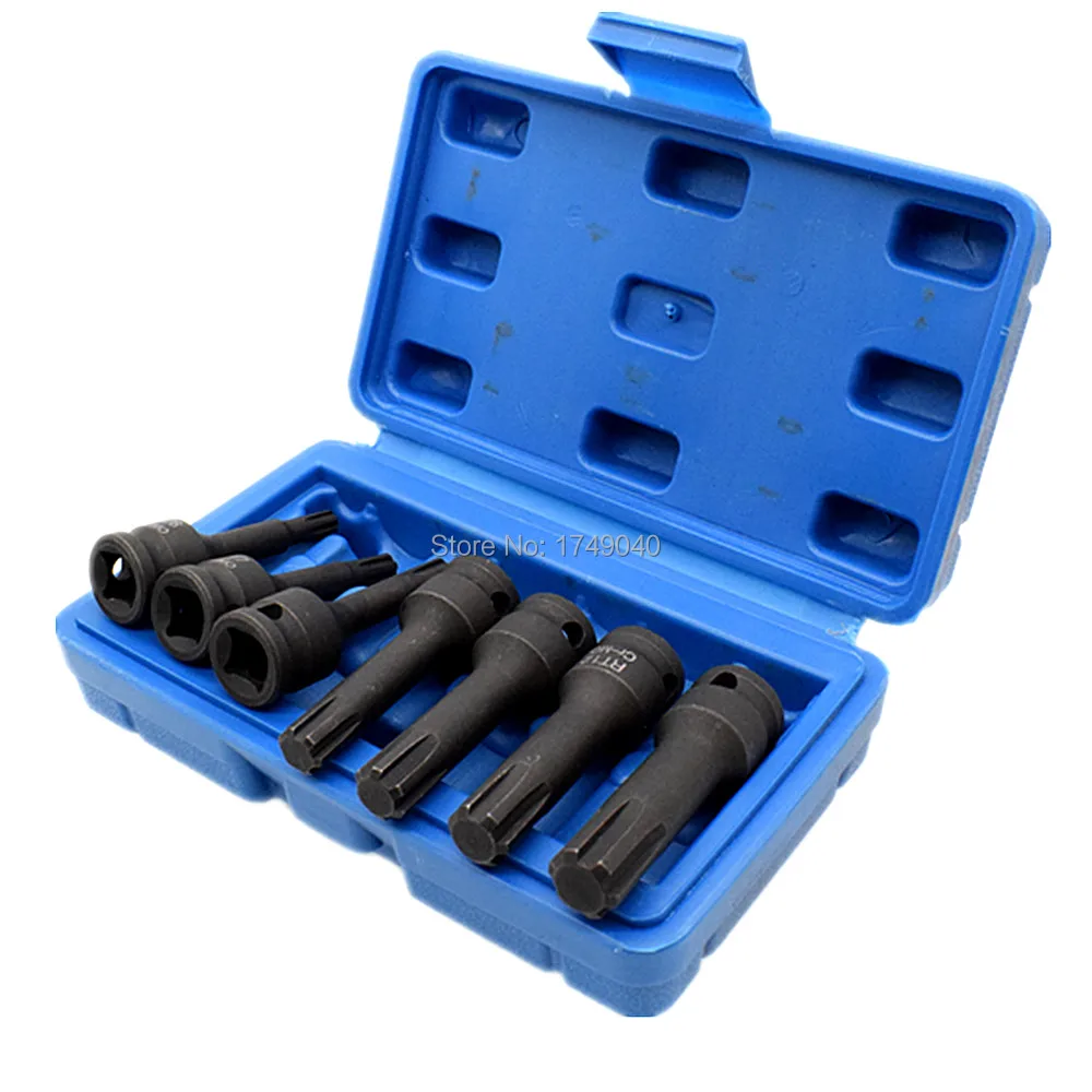 

7 Piece 3/8" Square Drive Impact Ribe Bits Socket Set RT6 RT7 RT8 RT10 RT11 RT12 RT13 CR-MO Screwdriver Bit Socket Wrench Tools