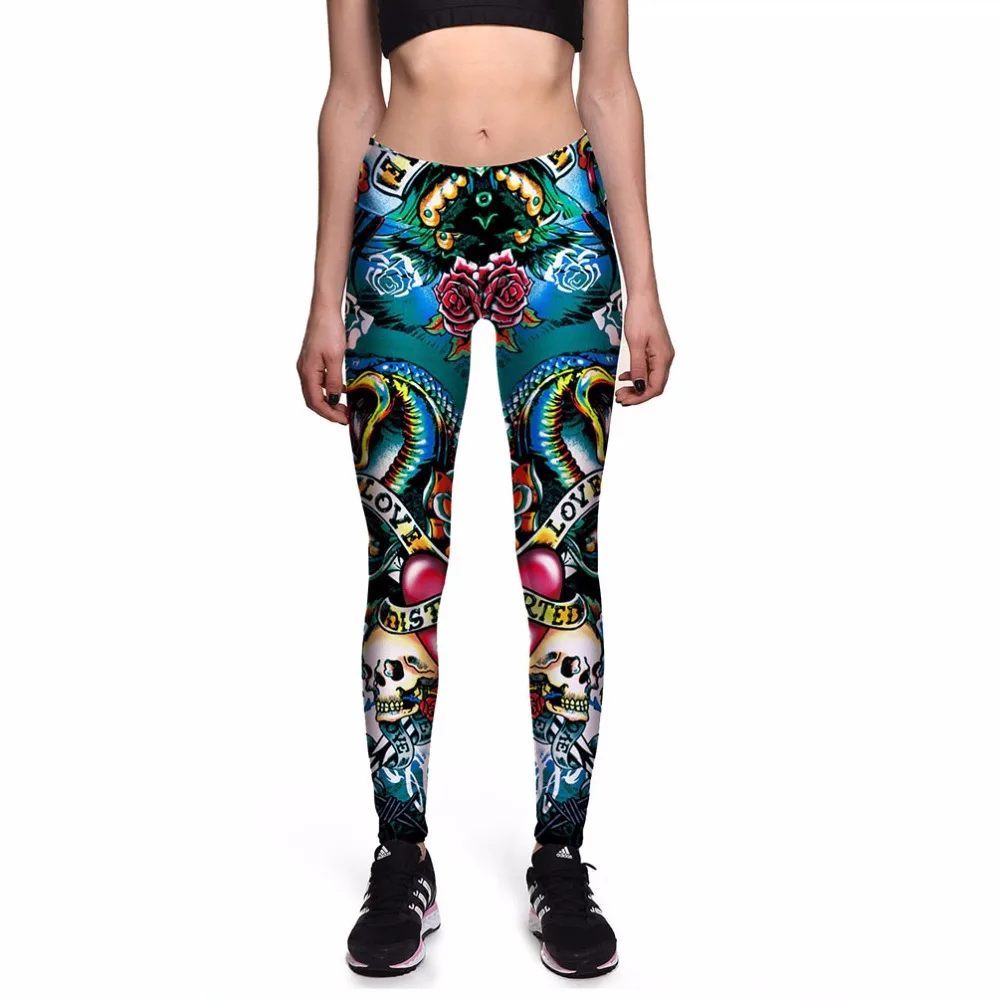 Леггинсы сексуальные женские новые леггинсы для фитнеса с черепом Розы Любовь