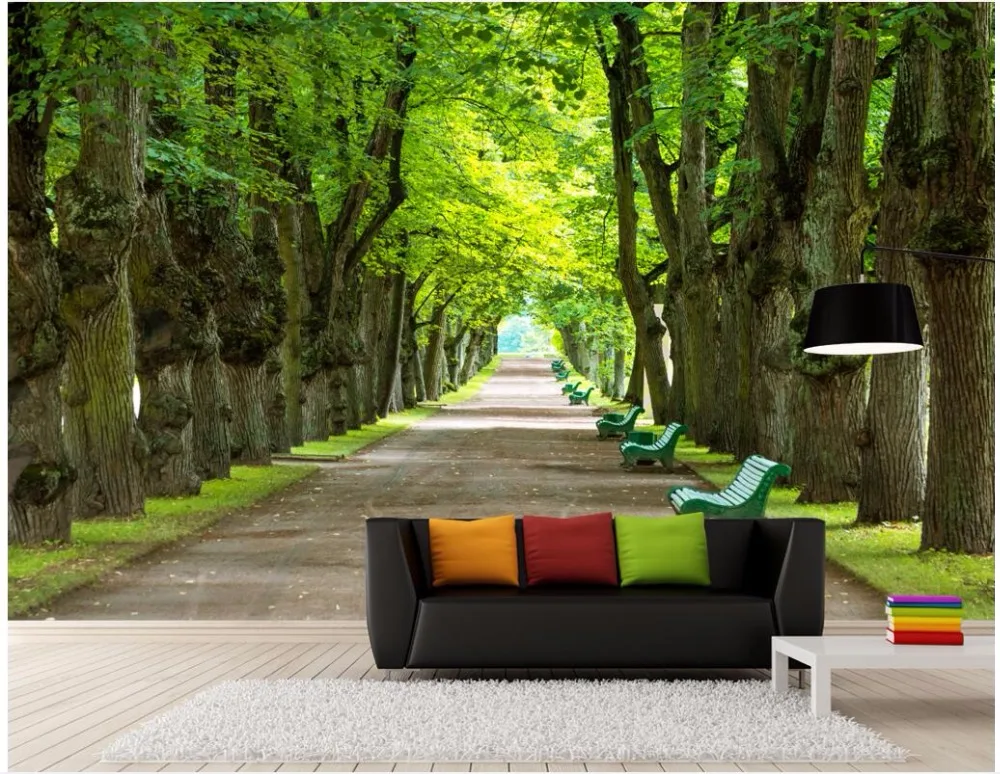 Настенные 3d фотообои WDBH на заказ свежие и красивые обои с деревом аллея домашний
