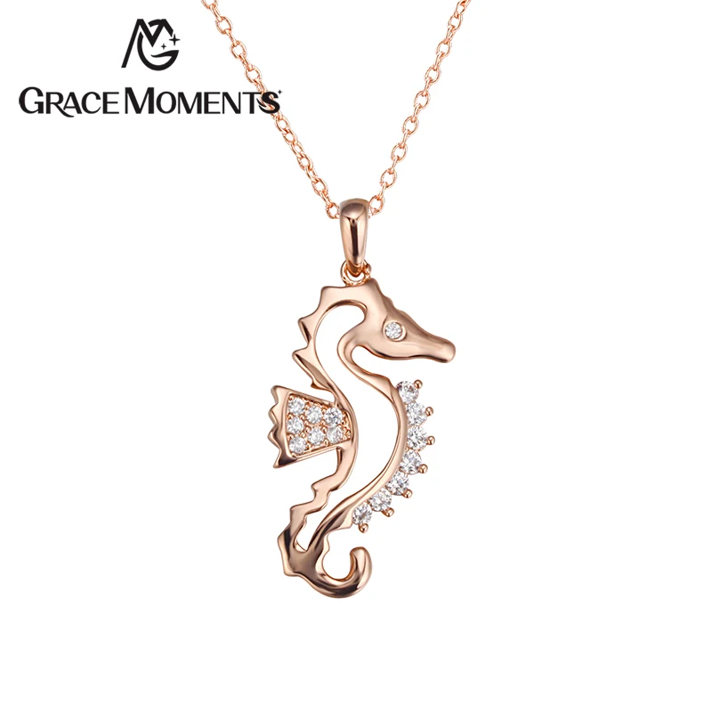 Грейс моменты прекрасный морской конек кулон и Цепочки ожерелья серебро розовое