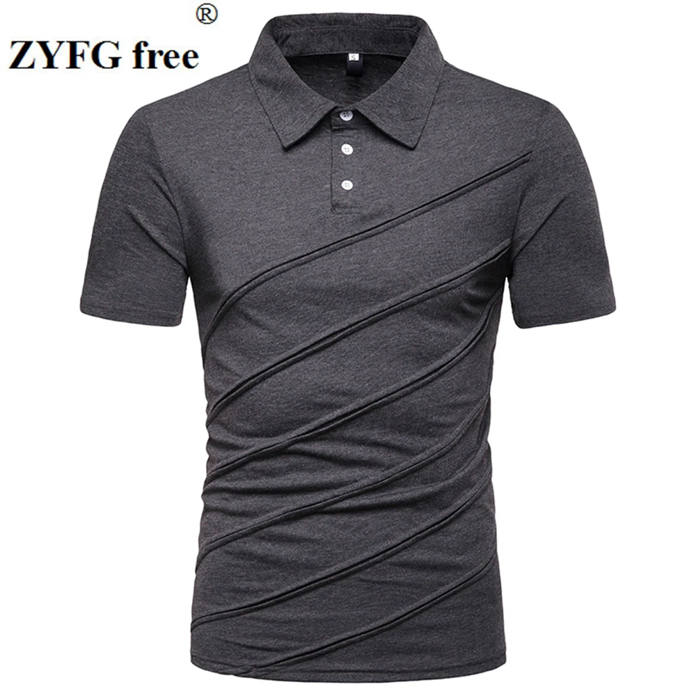 ZYFG free men Polo pleated turn-down collar short-sleeved polo shirt breathable business gentleman male tops | Мужская одежда