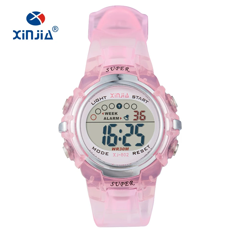 5252 Light pink Высококачественные прозрачные цифровые часы, модные повседневные спортивные водонепроницаемые детские часы 30 м, XINJIA 802 relogio - Цвет: 5252 Light pink
