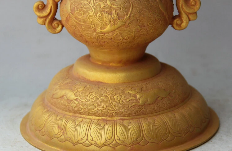 USPS to USA S2440 10&quot Chinese Dynasty palace Copper Gild Dragon handle vessel kettle Pot Jar Crock | Дом и сад