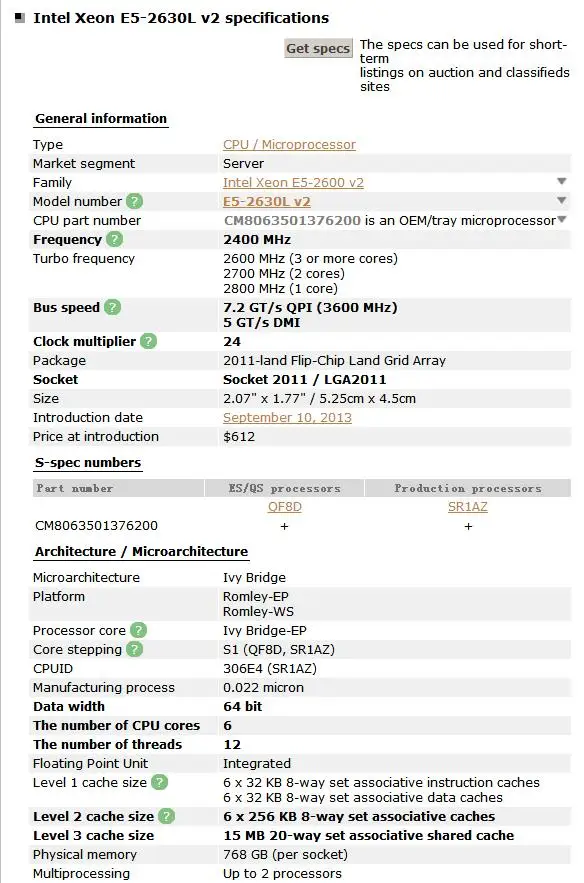 E5-2630L V2 Intel E5-2630LV2 2,40 ГГц 6-ядерный 15 Мб E5 2630L V2 LGA2011 E5 2630LV2