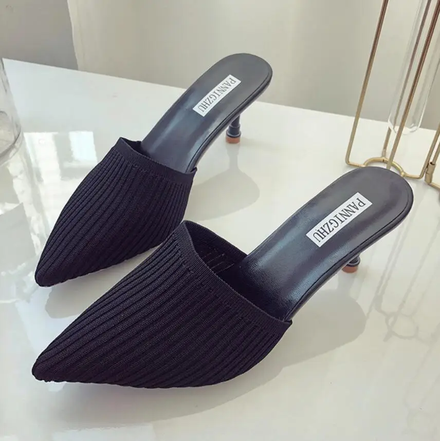 Новинка Модные вязаные женские шлепанцы с острым носком Шлепанцы без задника на
