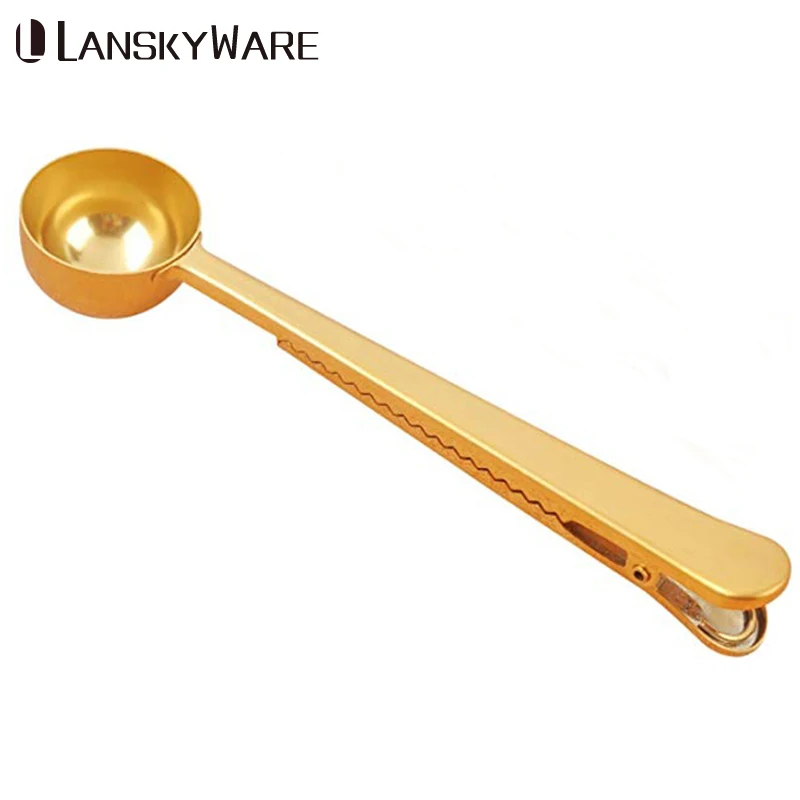 Gold Color 1 шт. мерный совок для кофе и чая, многофункциональная кофейная ложка из нержавеющей стали с зажимом, чайная кофейная ложка, кухонные аксессуары - Цвет: Gold Color