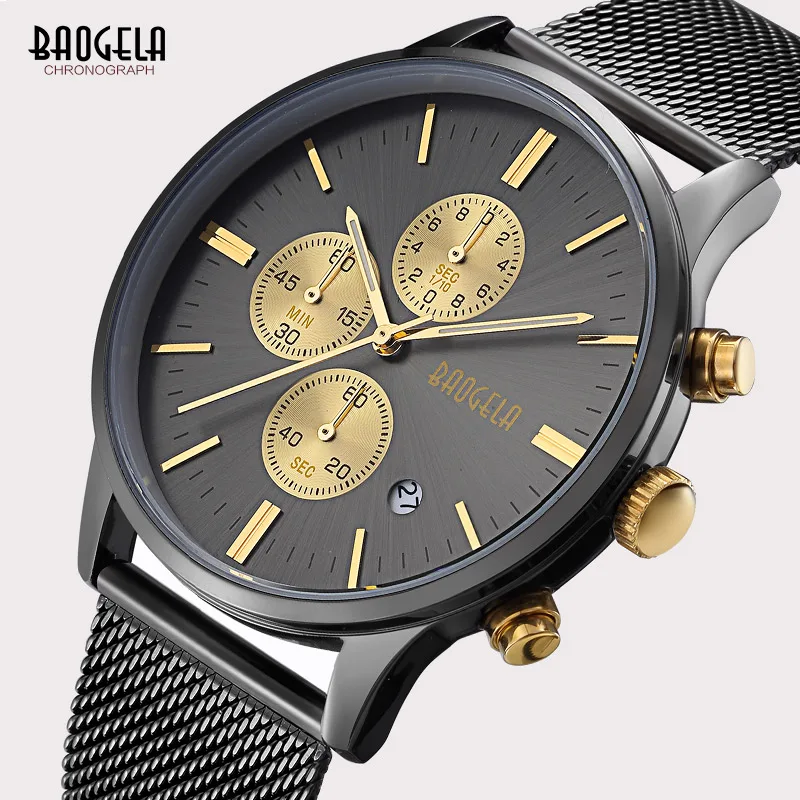 Мужские часы 2017 BAOGELA новинка хронограф стальные мужские роскошные брендовые