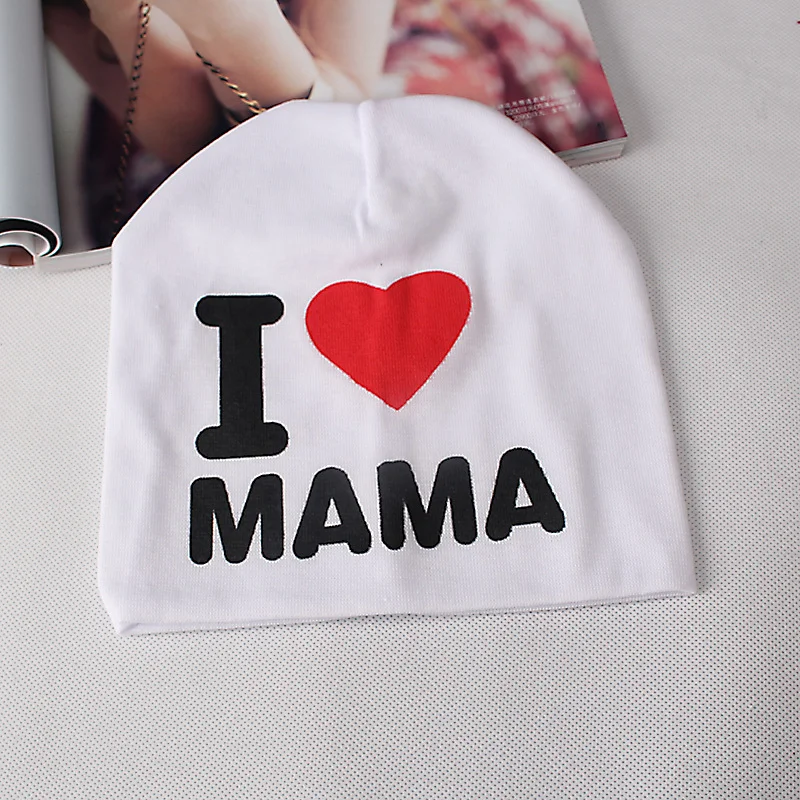 Милые детские теплые весенне осенние вязаные шапки с принтом I Love PAPA MAMA вязаная