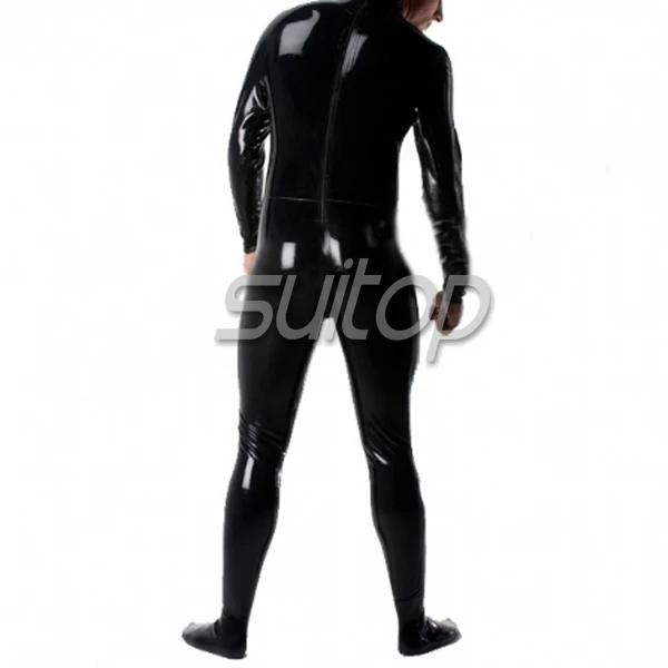 Suitop черный латексный костюм с носками для мужчин резиновый замком|mens latex catsuit|latex