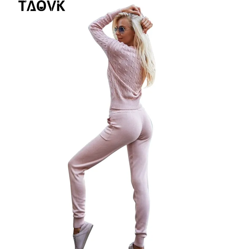TAOVK, женский свитер, костюм и комплекты, Повседневный, весна-осень, 2 шт., спортивный костюм, женские трикотажные брюки+ джемпер, топы, костюм, комплект одежды