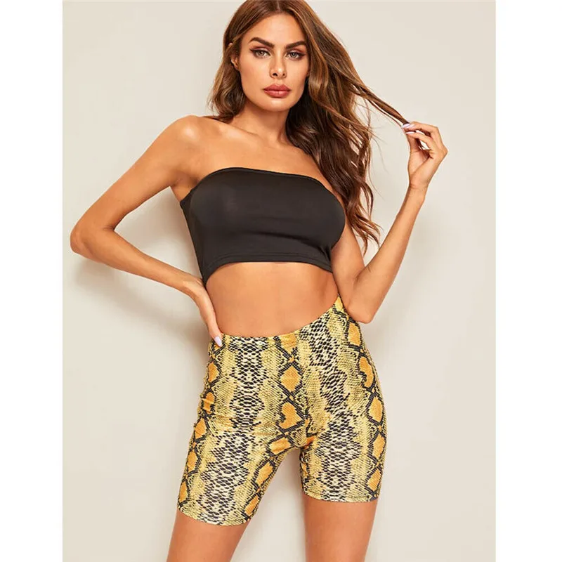 Женские спортивные шорты с эффектом пуш ап из змеиной кожи повседневные для
