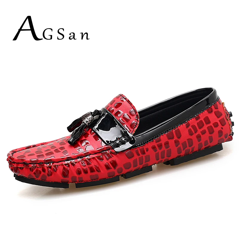 AGSan Fashion Men Loafers Red Blue Black Driving Moccasins PU Leather Mens Casual Shoes Slip On Tassel Lazy Flats | Обувь