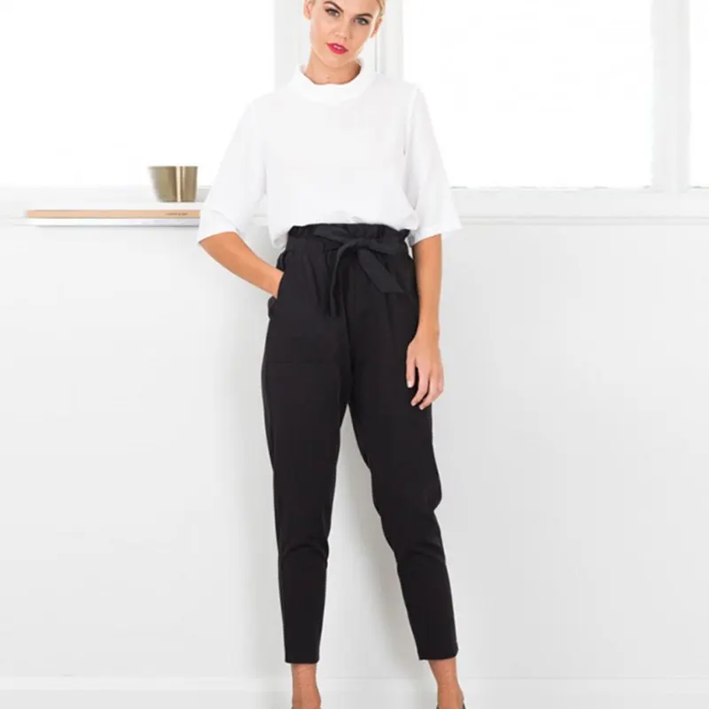 Женские шифоновые шаровары с высокой талией повседневные брюки до щиколотки 6