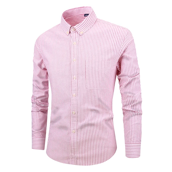 Red Мужские рубашки в синюю полоску с длинным рукавом, Smart casual Oxford, хлопок, рубашка с карманом для мужчин, большие размеры, офисная деловая блуза 4XL - Цвет: Red